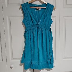 Billabong Teal Sleeveless Empire Waist Dress | Button V-Neck | Size Medium